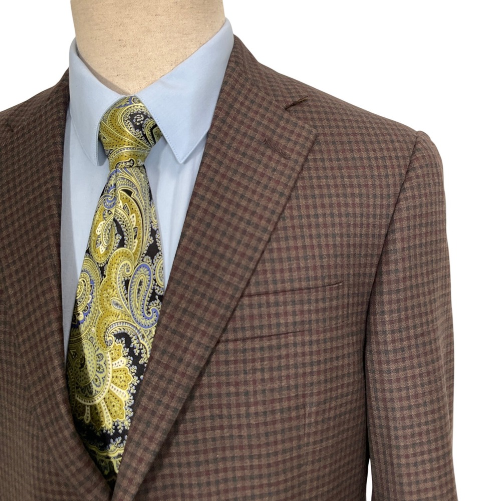 Hart Schaffner Marx Blazer 41R Brown Burgundy‎ Check Chicago Wool Preppy Jacket